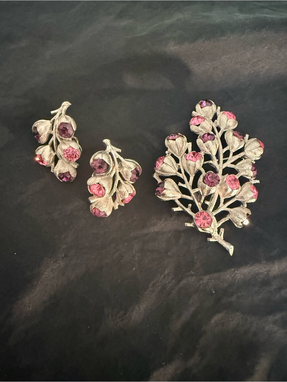 Vintage Sarah Coventry Crystal Floral Brooch and Clip-On Earrings Set